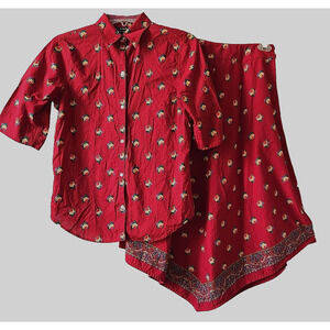Vtg Lauren Ralph Lauren Red Floral Print Bandana Skirt Set S 4P Preppy Boho